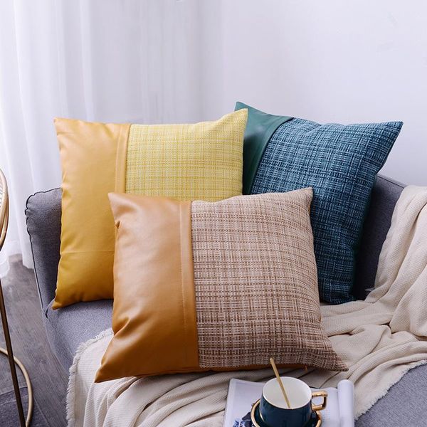 cushion/decorative pillow cross border modern simple lattice nordic pu leather color cotton stitching woven cushion cover
cushion/decorative pillow cross border modern simple lattice nordic pu leather color cotton stitching woven cushion cover