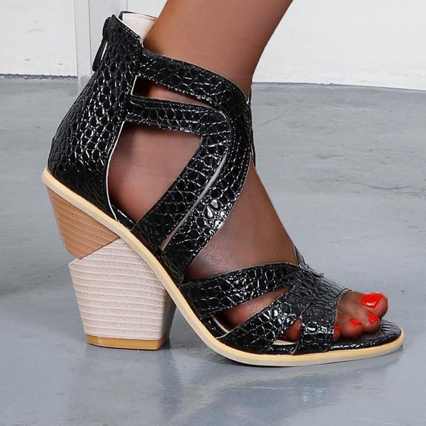 sandals oversized roman style snake print wedges summer wood grain thick heel hollow fish mouth nightclub shoes, Black
sandals oversized roman style snake print wedges summer wood grain thick heel hollow fish mouth nightclub shoes, Black