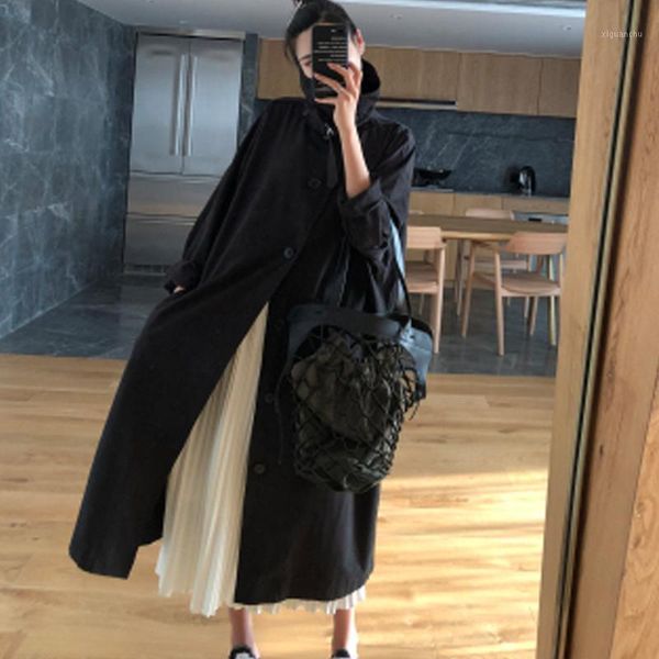 autumn female new mid long windbreaker female single line button stand collar lady trenchs1, Tan;black
autumn female new mid long windbreaker female single line button stand collar lady trenchs1, Tan;black