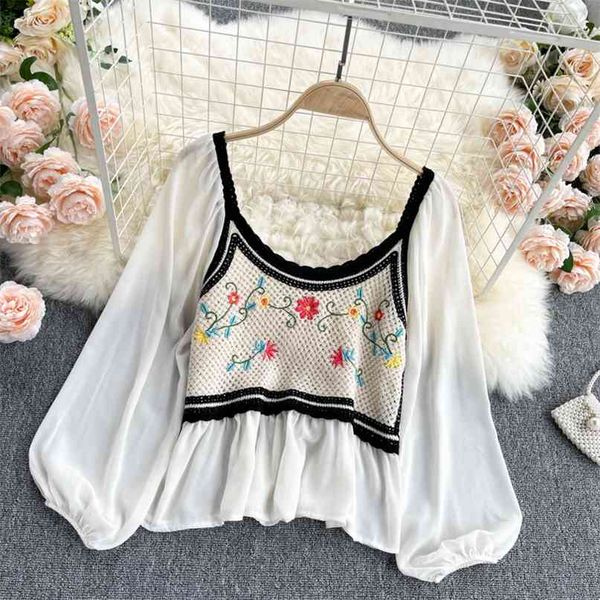 women fashion retro knit embroidery round neck long sleeve ruffle loose slim chiffon shirt elegant blouse r699 210527, White
women fashion retro knit embroidery round neck long sleeve ruffle loose slim chiffon shirt elegant blouse r699 210527, White