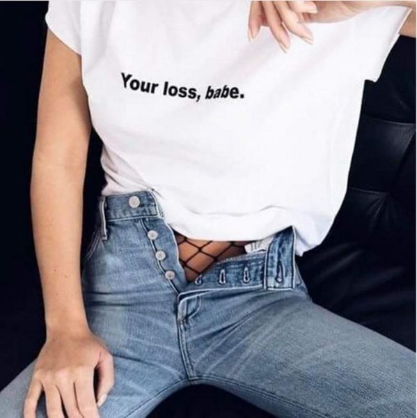 women's t-shirt your loss babe letters print women tshirt casual funny t shirt for lady girl tee hipster tumblr drop ship, White
women's t-shirt your loss babe letters print women tshirt casual funny t shirt for lady girl tee hipster tumblr drop ship, White