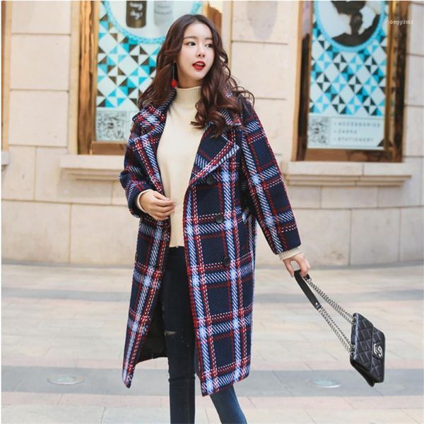 women's wool & blends 2021 autumn winter coat women korean plaid long plus size loose thicken vintage turn-down collar woman whf021, Black
women's wool & blends 2021 autumn winter coat women korean plaid long plus size loose thicken vintage turn-down collar woman whf021, Black