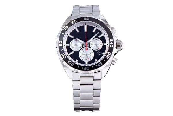 2020 44mm quartz chronograph date mens watches black dial stainless steel bracelet fixed bezel with a ring showing tachymeter markings, Slivery;brown
2020 44mm quartz chronograph date mens watches black dial stainless steel bracelet fixed bezel with a ring showing tachymeter markings, Slivery;brown