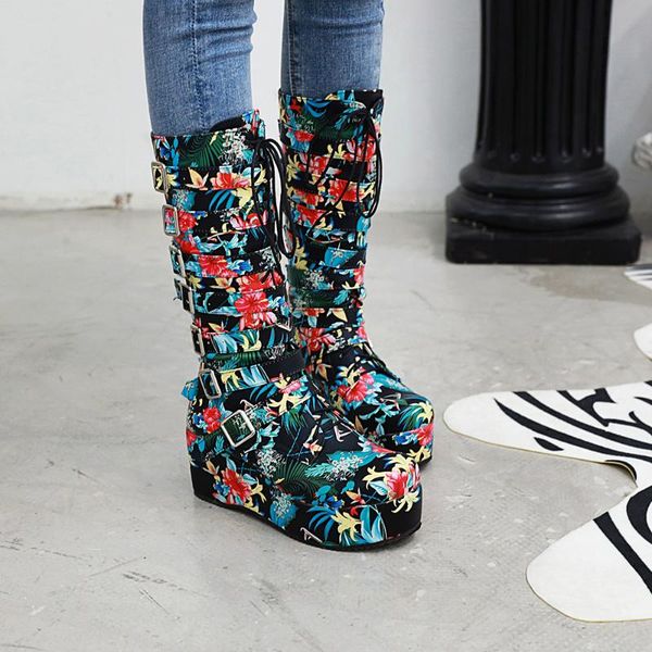 boots women's knee-length with flat-heeled thick-soled painted flowers and six-row metal buckle zipper wedge heel, Black
boots women's knee-length with flat-heeled thick-soled painted flowers and six-row metal buckle zipper wedge heel, Black