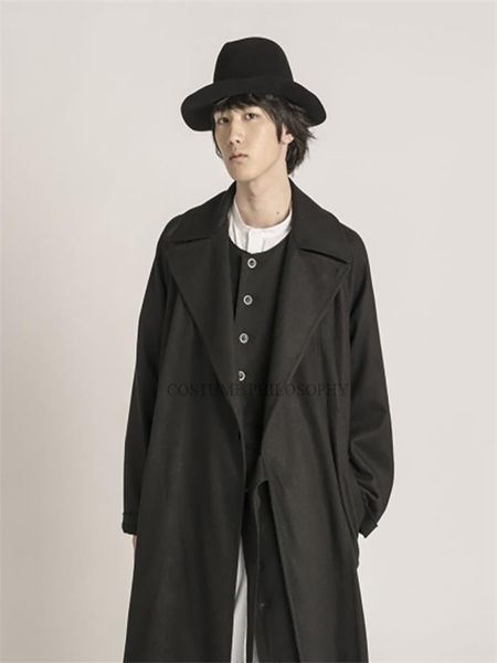men's trench coats long dark black loose coat simple lapel design windbreaker., Tan;black
men's trench coats long dark black loose coat simple lapel design windbreaker., Tan;black