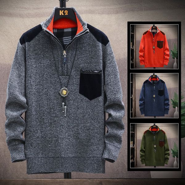 new pullover half zipper soft winter small pocket dign clothing warm casual vintage sweater men fashion streetwear, White;black
new pullover half zipper soft winter small pocket dign clothing warm casual vintage sweater men fashion streetwear, White;black