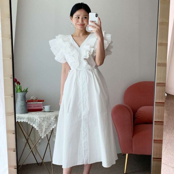 korean chic french elegant v-neck single breasted heavy industry pleated ruffle lace up waist swing dress, Black;gray
korean chic french elegant v-neck single breasted heavy industry pleated ruffle lace up waist swing dress, Black;gray