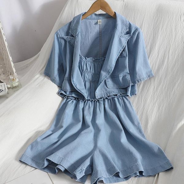 women's tracksuits ftlzz summer women short denim jumpsuits 2 piece set suit female sweet sling high waist jumpsuits+loose cardigan jac, Gray
women's tracksuits ftlzz summer women short denim jumpsuits 2 piece set suit female sweet sling high waist jumpsuits+loose cardigan jac, Gray