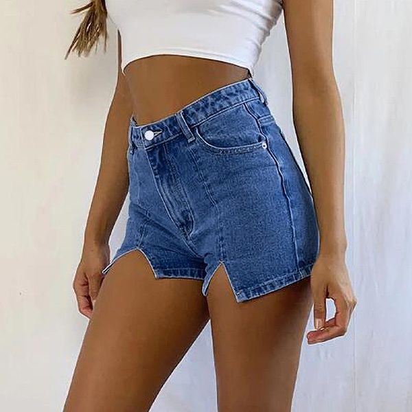 women's jeans summer fashion temperament high waist slit elastic denim shorts, Blue
women's jeans summer fashion temperament high waist slit elastic denim shorts, Blue