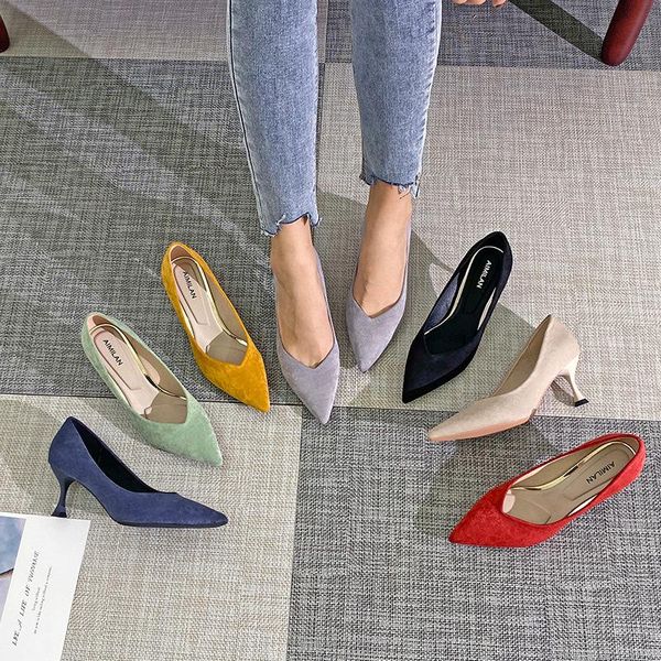 dress shoes candy color flock woman pumps pointed toe ladies office shallow slip on thin high heels women plus size 34-41, Black
dress shoes candy color flock woman pumps pointed toe ladies office shallow slip on thin high heels women plus size 34-41, Black