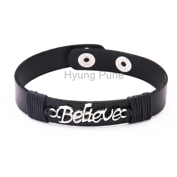 charm bracelets 1pcs wholesale jewelry adjustable black leather believe bracelet fahion custom wristband cuff for women men, Golden;silver
charm bracelets 1pcs wholesale jewelry adjustable black leather believe bracelet fahion custom wristband cuff for women men, Golden;silver