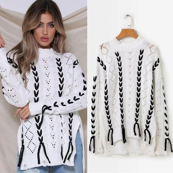 women's sweaters 2021 spring autumn o neck knitted women pullover long sleeve casual loose bandage white black warm mujer 0134
women's sweaters 2021 spring autumn o neck knitted women pullover long sleeve casual loose bandage white black warm mujer 0134
