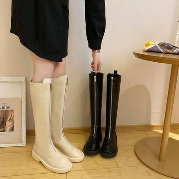 boots 2021 fashion knee autumn winter simple joker solid color pu leather flats comfortable women front zipper, Black 
boots 2021 fashion knee autumn winter simple joker solid color pu leather flats comfortable women front zipper, Black