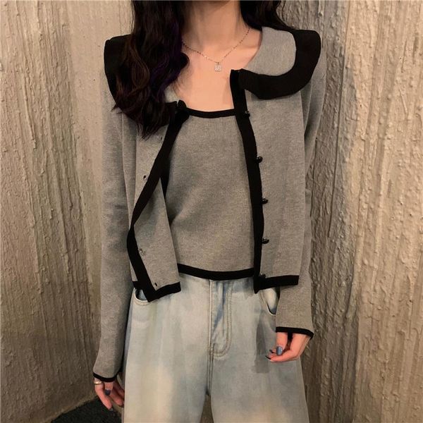 women's knits & tees korean contrast short lapel knitted cardigan+suspender vest two-piece suit two piece set cardigan femme manche lon, White
women's knits & tees korean contrast short lapel knitted cardigan+suspender vest two-piece suit two piece set cardigan femme manche lon, White