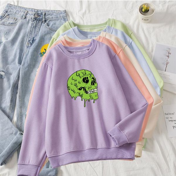 women's hoodies & sweatshirts cartoon funny skull print pullover female winter hip hop streetwear long sleeve cotton o-neck hooded, Black