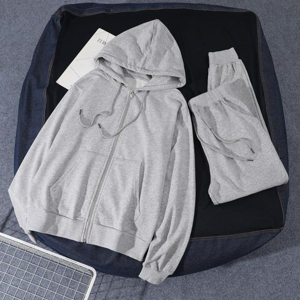 cotton autumn new set women's loose hooded zipper long sleeve sweater women's leggings two piece set, White
cotton autumn new set women's loose hooded zipper long sleeve sweater women's leggings two piece set, White