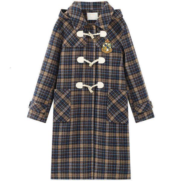 autumn and winter 2021 college style long plaid coat women's small ox horn button wool, Black
autumn and winter 2021 college style long plaid coat women's small ox horn button wool, Black