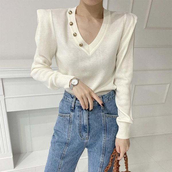 women's sweaters autumn winter clothes women jumper v neck long sleeve pullover sweater office elegant button knitted pullovers, White;black
women's sweaters autumn winter clothes women jumper v neck long sleeve pullover sweater office elegant button knitted pullovers, White;black