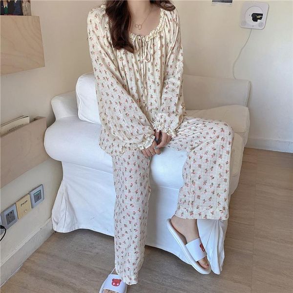 korea style cute floral print womens sleepwears 2 piece set home clothes women cotton pajamas long sleeve ruffles pants, Black;red
korea style cute floral print womens sleepwears 2 piece set home clothes women cotton pajamas long sleeve ruffles pants, Black;red