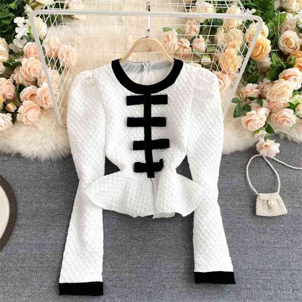 korean style women's color match cropped shirt round neck long sleeve slim fit ruffles blouse vintage female 210603, White
korean style women's color match cropped shirt round neck long sleeve slim fit ruffles blouse vintage female 210603, White