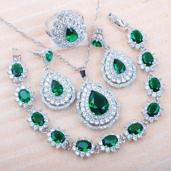 earrings & necklace luxury jewelry sets russian style for women engagement green crystal ring bracelet set dubai jewellery mn0804, Silver
earrings & necklace luxury jewelry sets russian style for women engagement green crystal ring bracelet set dubai jewellery mn0804, Silver