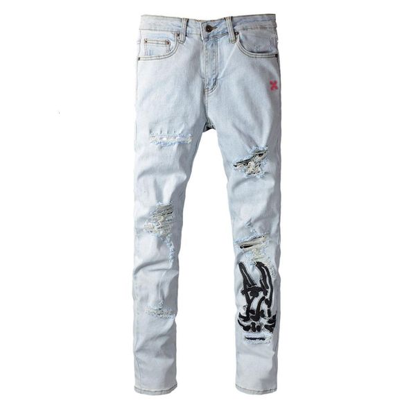2021 new men's male street trendy brand light-colored embroidery knife cut hole jeans stretch slim-fit trousers denim pants eal0, Blue
2021 new men's male street trendy brand light-colored embroidery knife cut hole jeans stretch slim-fit trousers denim pants eal0, Blue