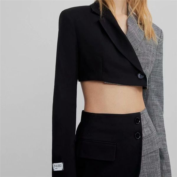 women's suits & blazers elegant women notched collar fashion ladies patchwork jacket streetwear female chic short coats girl, White;black
women's suits & blazers elegant women notched collar fashion ladies patchwork jacket streetwear female chic short coats girl, White;black