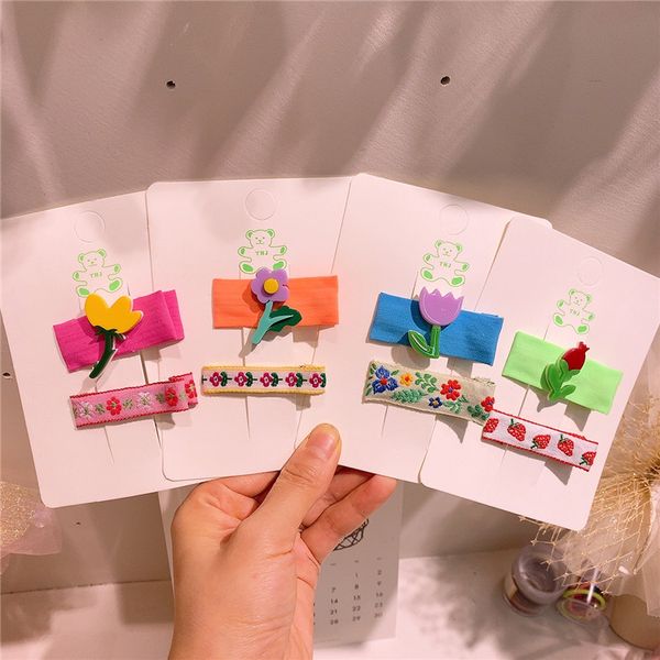 2 pcs ethnic style fashion children's acrylic flower duckbill clip sweet girl vintage fabric embroidery hairpin hair accessories, Slivery;white 
2 pcs ethnic style fashion children's acrylic flower duckbill clip sweet girl vintage fabric embroidery hairpin hair accessories, Slivery;white