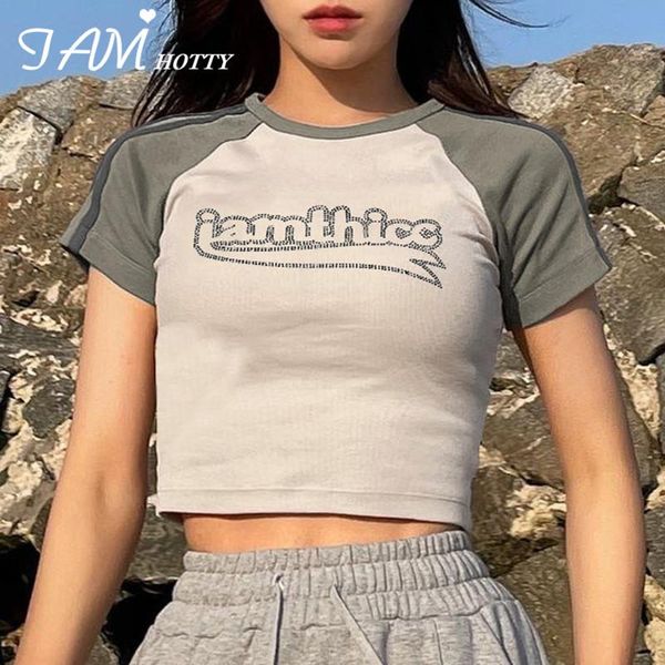 women's t-shirt rhinestone diamonds letter print patchwork women casual short sleeve basic cropped harajuku graphics tees iamty, White
women's t-shirt rhinestone diamonds letter print patchwork women casual short sleeve basic cropped harajuku graphics tees iamty, White