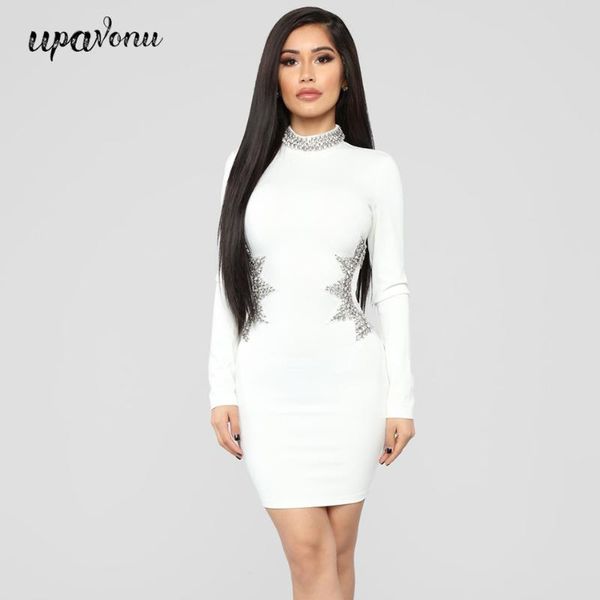 casual dresses 2021 fall women's white bandage dress elegant stand collar long sleeve club party bodycon beaded vestidos, Black;gray
casual dresses 2021 fall women's white bandage dress elegant stand collar long sleeve club party bodycon beaded vestidos, Black;gray