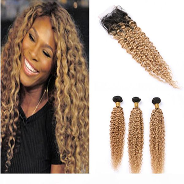 #1b 27 honey blonde ombre peruvian curly human hair bundles with closure light brown dark roots kinky curly lace closure 4x4 with weaves, Black
#1b 27 honey blonde ombre peruvian curly human hair bundles with closure light brown dark roots kinky curly lace closure 4x4 with weaves, Black