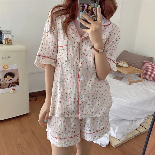 women's sleepwear loose pure cotton summer women cherry print pajamas set sweet short sleeve two piece ladies casual home sle, Black;red
women's sleepwear loose pure cotton summer women cherry print pajamas set sweet short sleeve two piece ladies casual home sle, Black;red