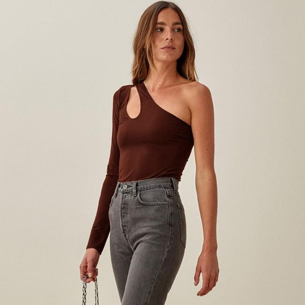 women's t-shirt lexie zhang fashion creative elegant street design oblique shoulder hollow irregular knitting 2021 spring sleeve top, White
women's t-shirt lexie zhang fashion creative elegant street design oblique shoulder hollow irregular knitting 2021 spring sleeve top, White