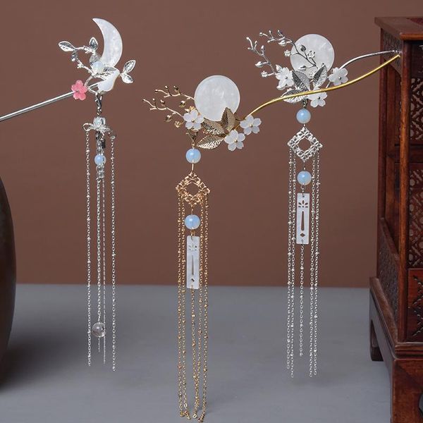 hair clips & barrettes chinese traditional ancient flower costume gold silvr color tassel moon hairpin for women hanfu accessory pin sticks, Golden;silver 
hair clips & barrettes chinese traditional ancient flower costume gold silvr color tassel moon hairpin for women hanfu accessory pin sticks, Golden;silver