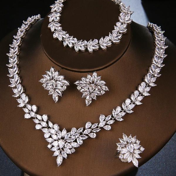 earrings & necklace wedding jewelry set luxury style flower shape fascinating design four-piece fashion for female party, Silver
earrings & necklace wedding jewelry set luxury style flower shape fascinating design four-piece fashion for female party, Silver