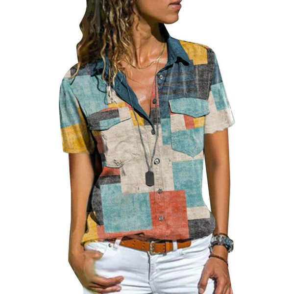 women's t-shirt women clothing 2021 short sleeve summer t shirt geometric printed turn down collar v-neck casual, White
women's t-shirt women clothing 2021 short sleeve summer t shirt geometric printed turn down collar v-neck casual, White