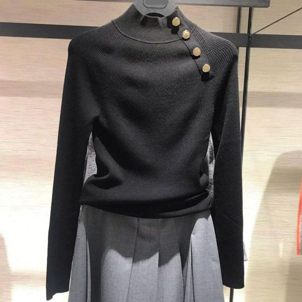 pingotti's new clothing fall / winter 2020 semi high collar metal button bottomed sweater women's wool top, White;black
pingotti's new clothing fall / winter 2020 semi high collar metal button bottomed sweater women's wool top, White;black