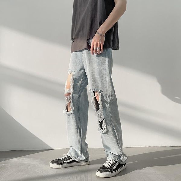 men's jeans ripped summer trend hong kong style wide-leg casual pants streetwear handsome straight loose beggar trousers for men, Blue
men's jeans ripped summer trend hong kong style wide-leg casual pants streetwear handsome straight loose beggar trousers for men, Blue