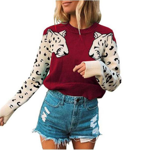 women's sweaters fashion pullover sweater women 2021 autumn winter warm black wine red two leopard heads casual knitted gh843, White;black
women's sweaters fashion pullover sweater women 2021 autumn winter warm black wine red two leopard heads casual knitted gh843, White;black