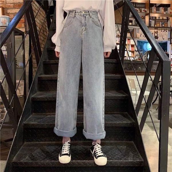 women's jeans woman pants high waist straight spring and autumn loose, Blue
women's jeans woman pants high waist straight spring and autumn loose, Blue