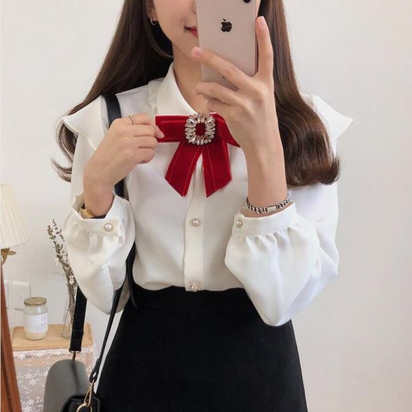 women's blouses & shirts promotion polyester cotton regular ruffles chiffon solid full blouse vadim korea spring loose lapel shirt comm, White
women's blouses & shirts promotion polyester cotton regular ruffles chiffon solid full blouse vadim korea spring loose lapel shirt comm, White