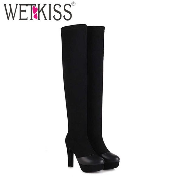 wetkiss women's over knee boots high heels stretch round toe black thigh high boots ladies platform shoes faux short plush shoes 210630
wetkiss women's over knee boots high heels stretch round toe black thigh high boots ladies platform shoes faux short plush shoes 210630