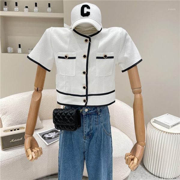 women's jackets niche design clothing summer 2021 fashion round neck color matching stripe thin coat single breasted top, Black;brown
women's jackets niche design clothing summer 2021 fashion round neck color matching stripe thin coat single breasted top, Black;brown