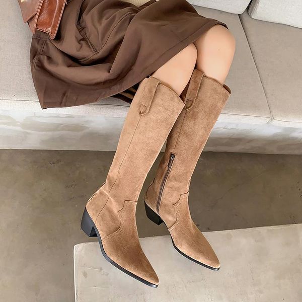 boots qzyerai genuine leather knee high women chunky heel cowboy point toe long cow suede winter shoes, Black
boots qzyerai genuine leather knee high women chunky heel cowboy point toe long cow suede winter shoes, Black