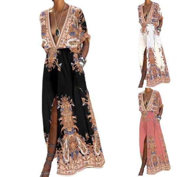 women's swimwear women dress printed split hem elegant short sleeve deep v neck for party 2021 summer loose robe longue femme sukienka, White;black
women's swimwear women dress printed split hem elegant short sleeve deep v neck for party 2021 summer loose robe longue femme sukienka, White;black