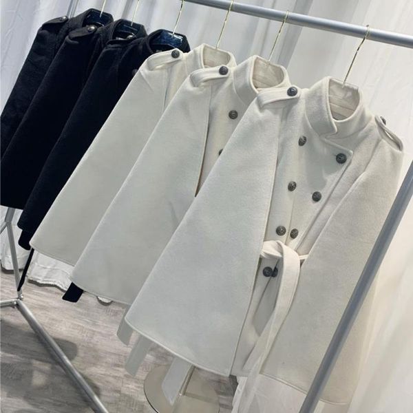 women's wool & blends elegant double breasted cloak woolen coat women winter stand collar overcoat, Black
women's wool & blends elegant double breasted cloak woolen coat women winter stand collar overcoat, Black