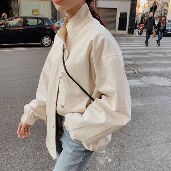 women's jackets 2021 autumn korean style loose female jacket single breasted fashion long sleeve casual stand collar coats, Black;brown
women's jackets 2021 autumn korean style loose female jacket single breasted fashion long sleeve casual stand collar coats, Black;brown