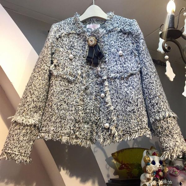 vintage wool tweed jackets women plaid tassel cropped bomber jacket coat autumn winter outwear elegant harajuku pearls bow, Black;brown
vintage wool tweed jackets women plaid tassel cropped bomber jacket coat autumn winter outwear elegant harajuku pearls bow, Black;brown