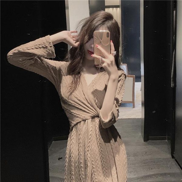 casual dresses one piece v-neck autumn dress women 2021 winter long sleeve slim bodycon maxi woman elegant knitted sweater dresseses, Black;gray
casual dresses one piece v-neck autumn dress women 2021 winter long sleeve slim bodycon maxi woman elegant knitted sweater dresseses, Black;gray