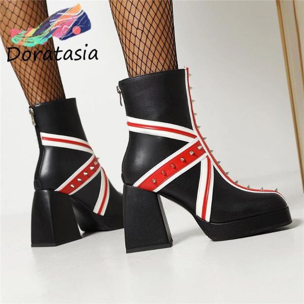 boots doratasia brand female mixed color zipper rivit high platform women's size 34-43 mature cool street shoes, Black
boots doratasia brand female mixed color zipper rivit high platform women's size 34-43 mature cool street shoes, Black